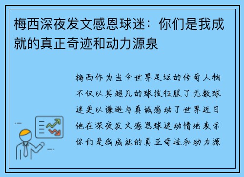 梅西深夜发文感恩球迷：你们是我成就的真正奇迹和动力源泉